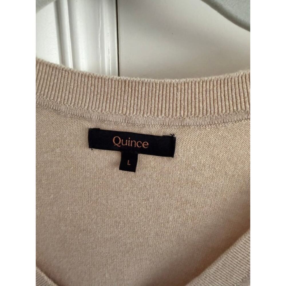 Quince NWOT Lightweight Organic Cotton Cashmere V-Neck Sweater L Heather Oatmeal - Picture 6 of 8